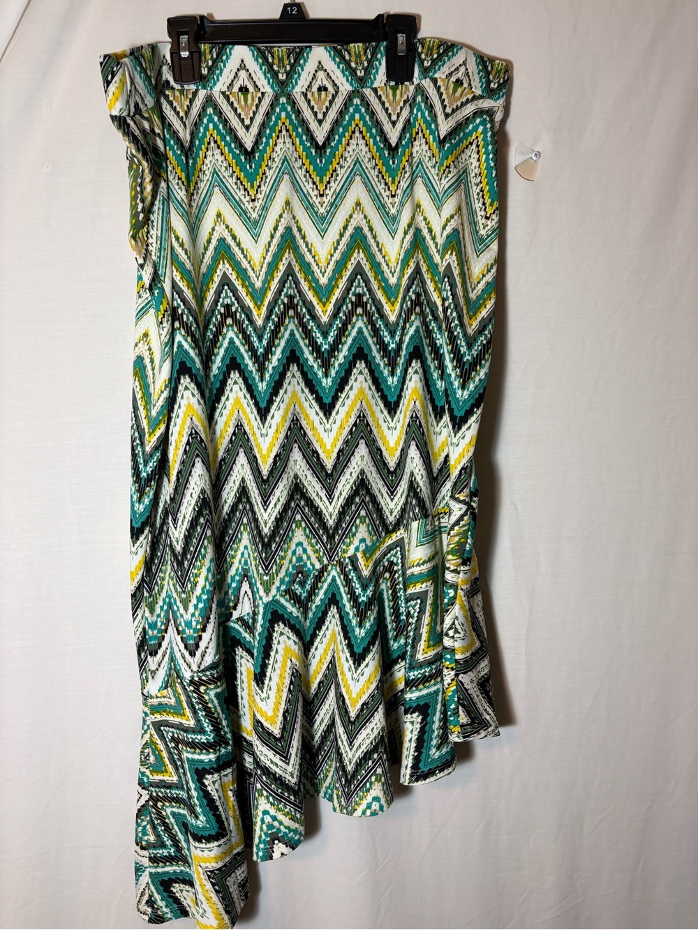 Asymmetrical Chevron Maxi Skirt in Teal, Yellow & Black